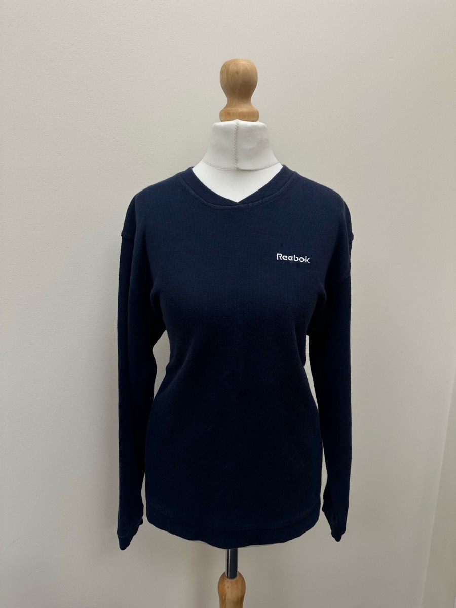 90s/2000s Y2K Reebok Women’s Training Navy Sweatshirt Crew Neck Embroidered Logo Cotton
