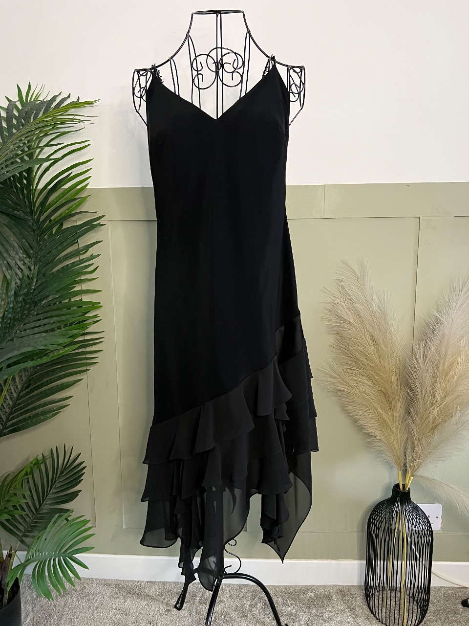 Black whimsical handkerchief hem dress fairy core cruise wedding guy