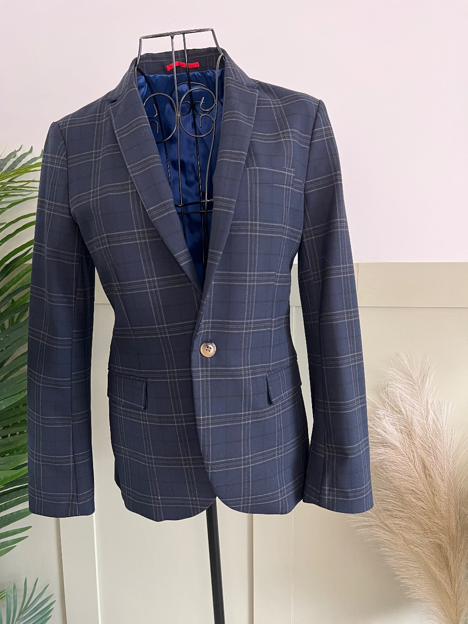 Next boys blazer check with stunning blue lining prom interview wedding guest
