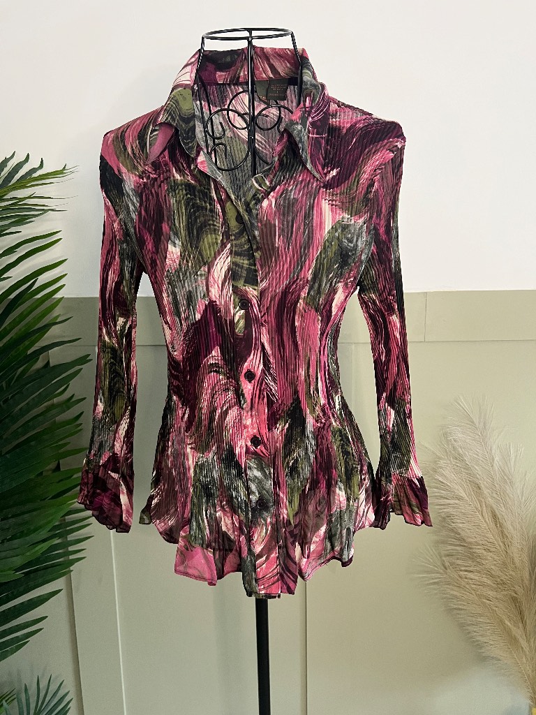 Crinkle Pleat Effect Blouse Fairycore Cottage Y2K Goth Vibes Red/khaki Tones