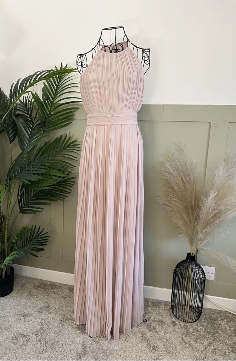 Pale pink maxi dress size 8-10 pleated flowing skirt, cruise prom wear
