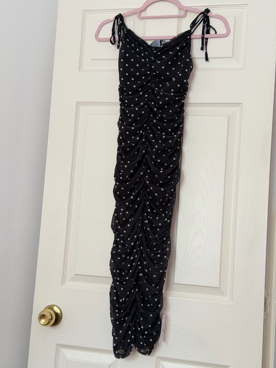 ASOS Black Polka Dot Ruched Maxi Dress UK 8 | New With Tags