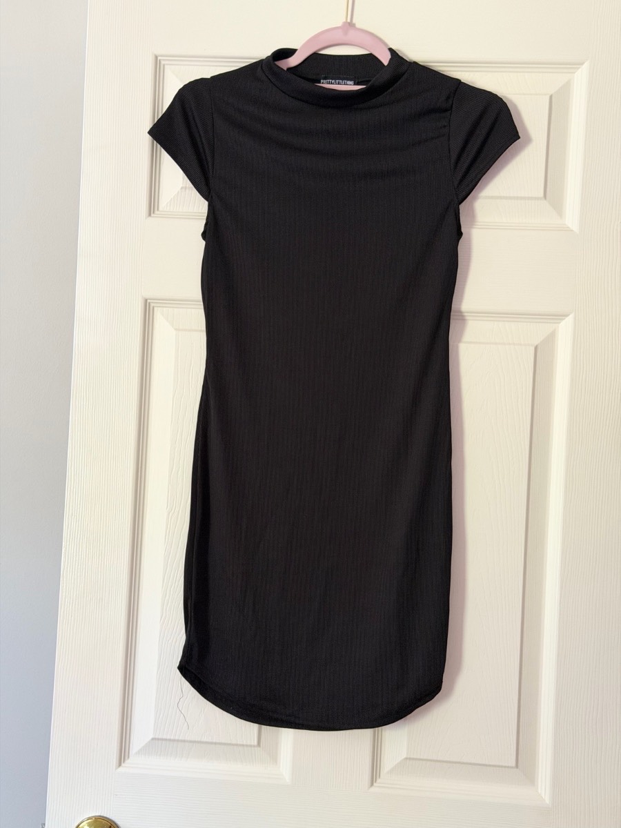 PrettyLittleThing Black Ribbed Dress – UK Size 12 – New With Tags