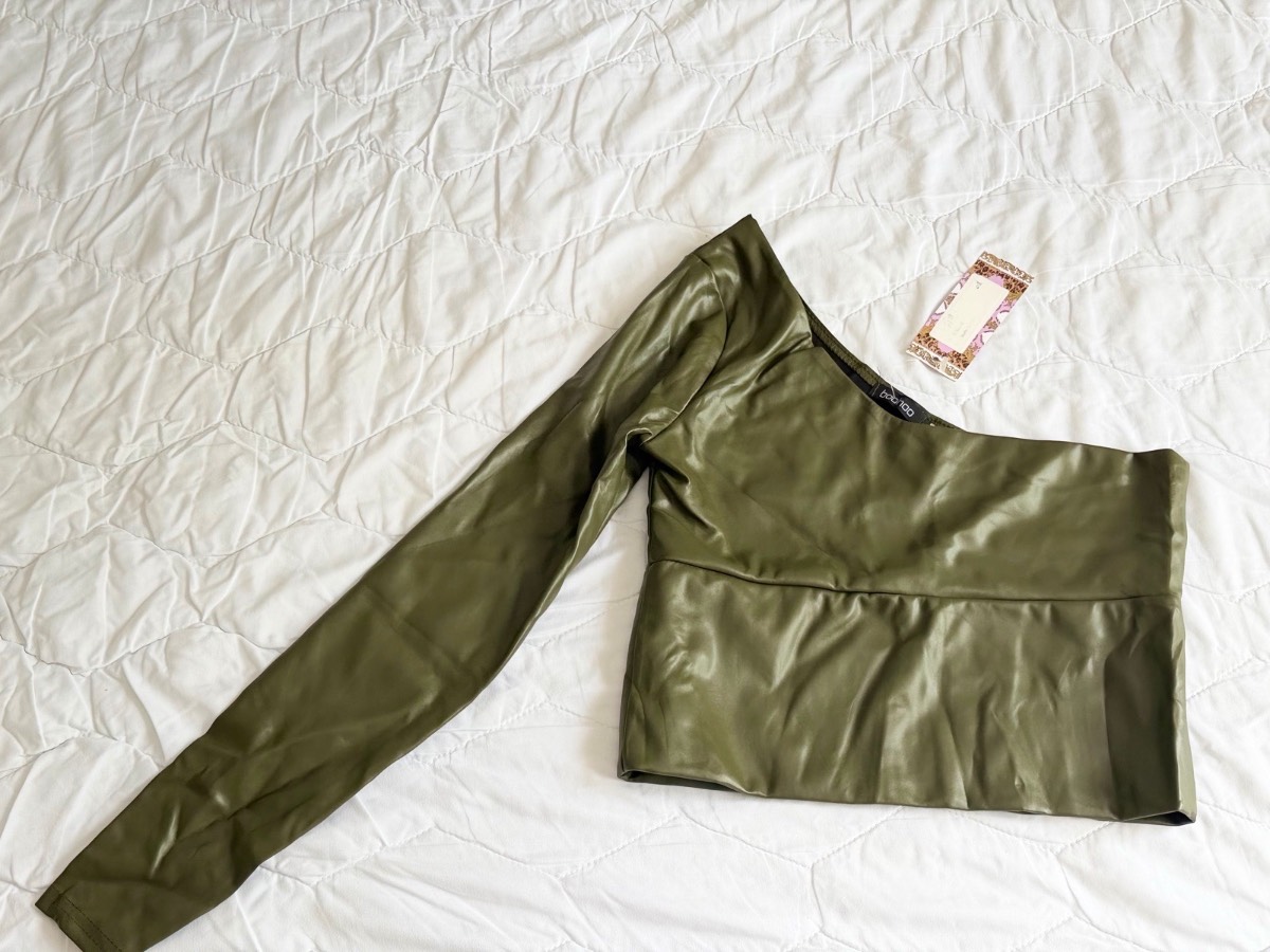 Boohoo Khaki Faux Leather Top UK 8