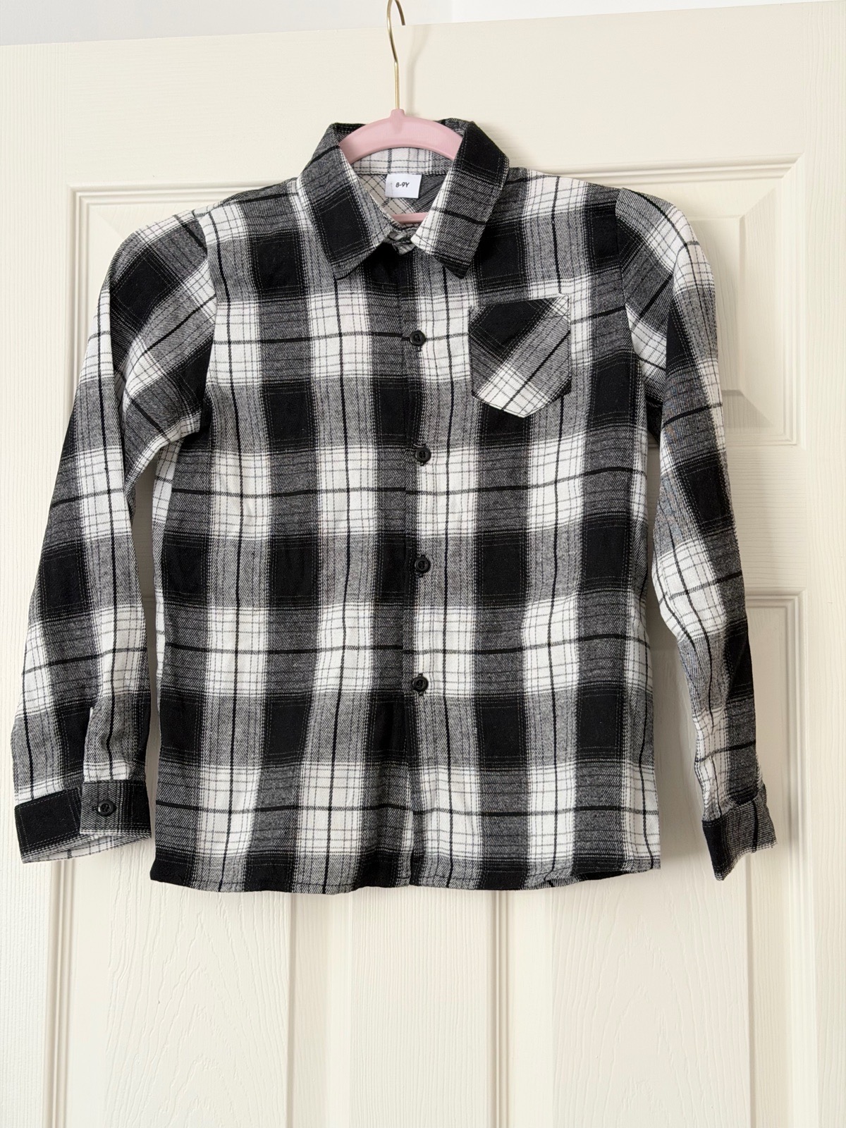 Boys Plaid Check Shirt Black White 8-9Y New