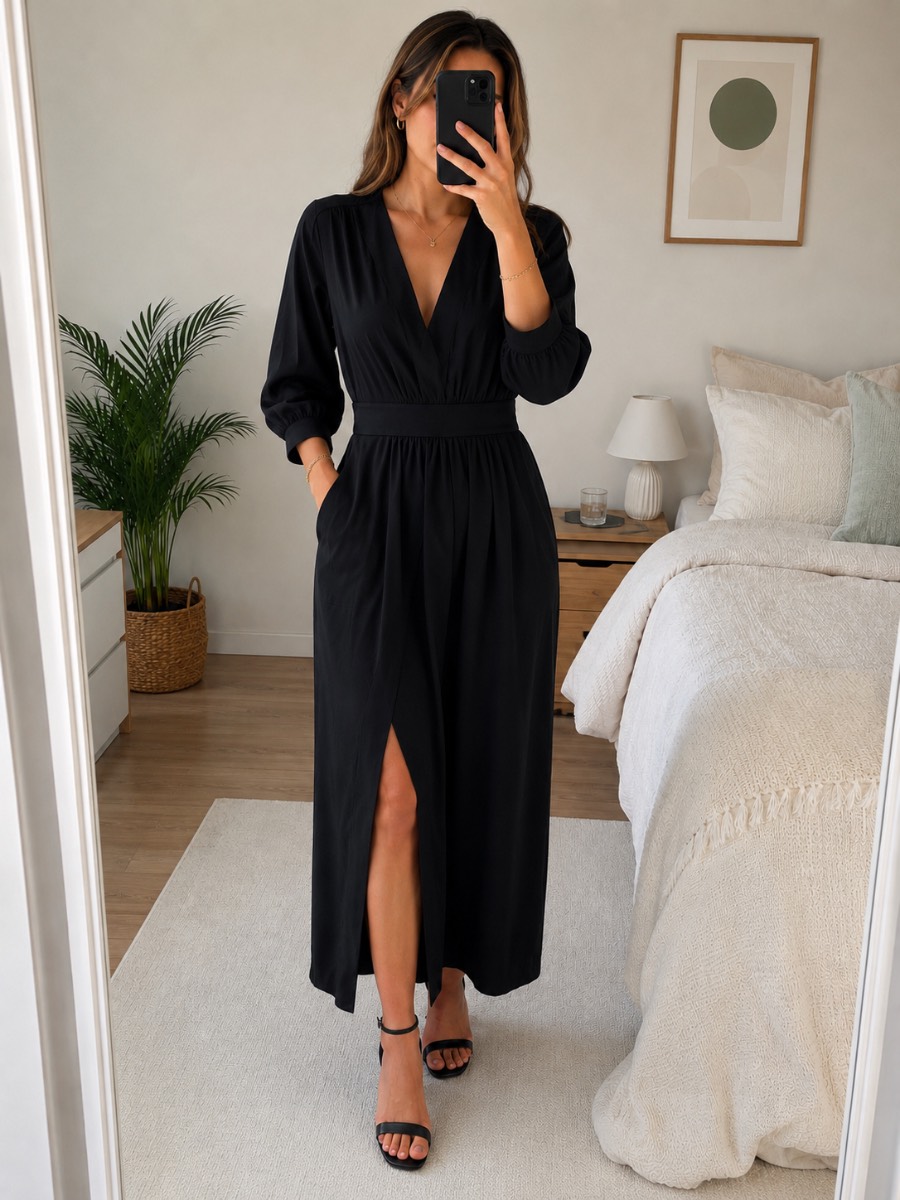 Closet London Black Gathered Waist Tulip Midi Dress BNWT UK10