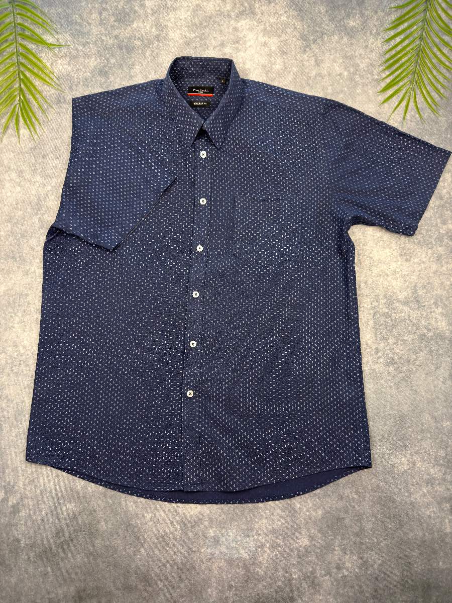 Pierre Cardin Navy Blue Geometric Men’s Short Sleeve Shirt Smart Casual Large