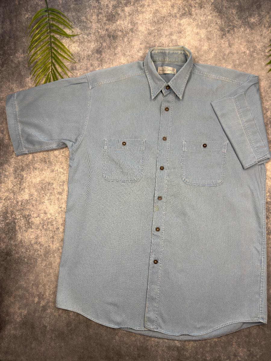 St Michael M&S Light Blue Men’s Shirt Non Iron Cotton Vintage 90s Workwear Medium