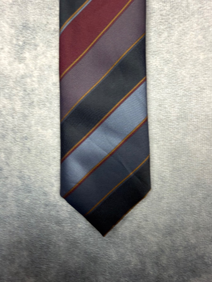 St Michael Burgundy Grey Striped Tie Vintage Made In UK Formal Office Classic