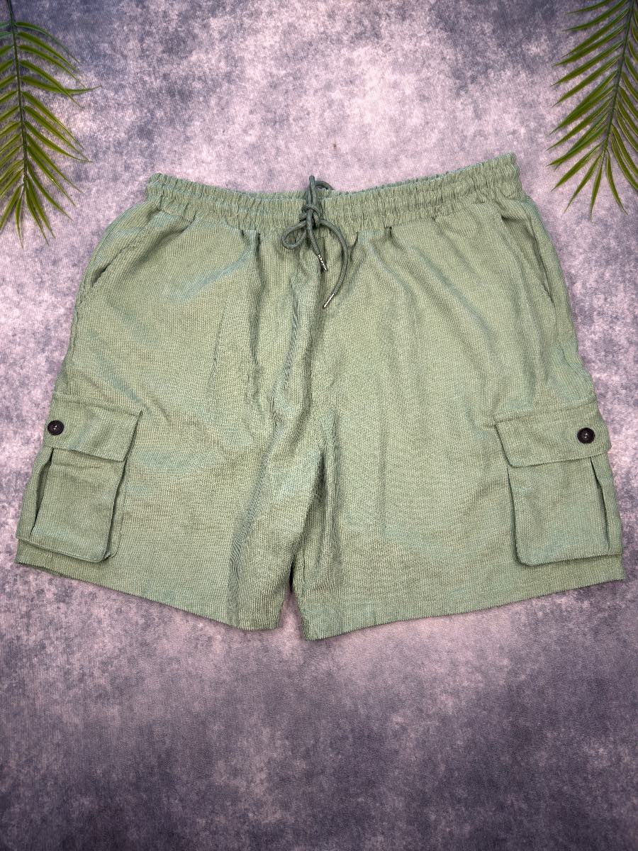 Sage Green Men’s Corduroy Cargo Pocket Shorts Stretch Drawstring Festival XXL
