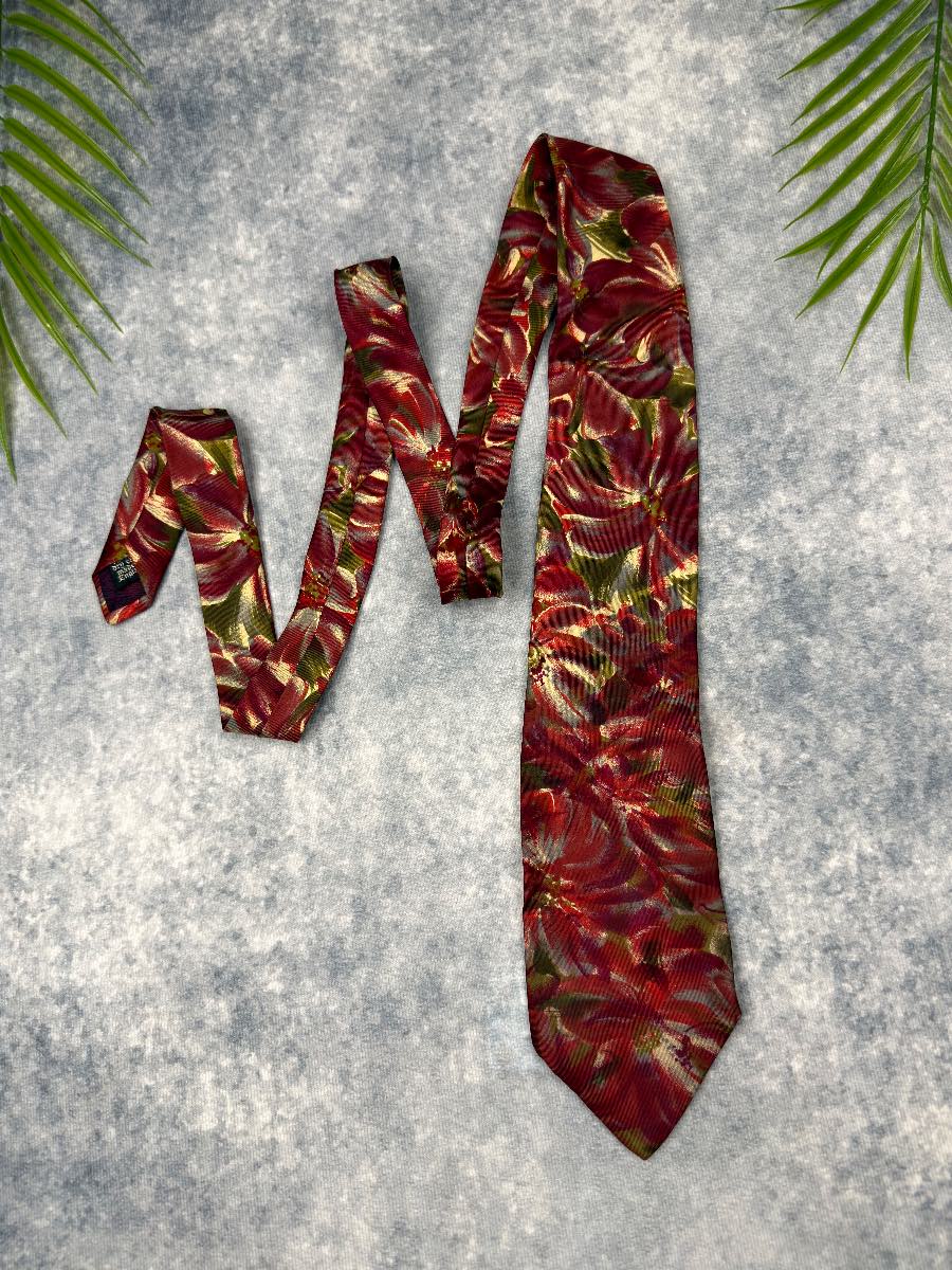 Next Red Floral Tie Vintage Retro Statement Wedding Party Office Made In England