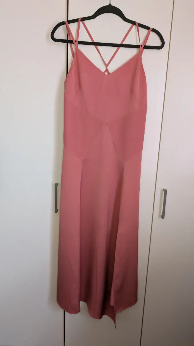 TED BAKER Odinne Dusty Pink Panelled Midi Slip Asymmetric Hem Dress 1 UK 8