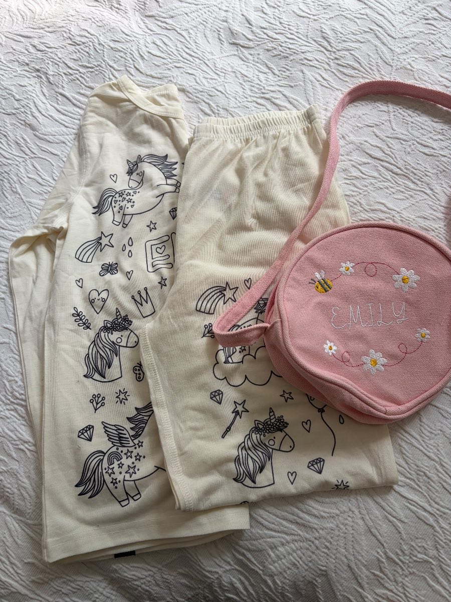 Emily pjs with bag and colour pens