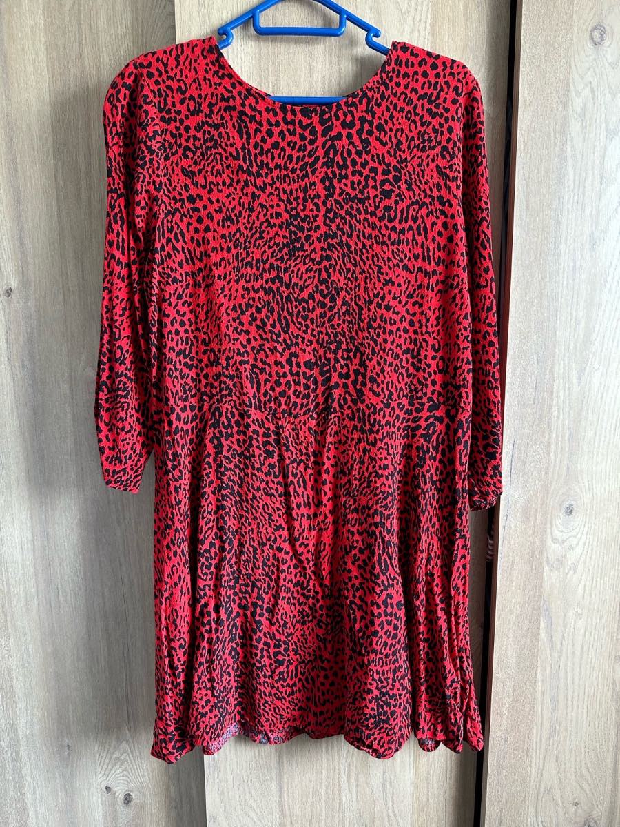 M&S red animal print skater dress