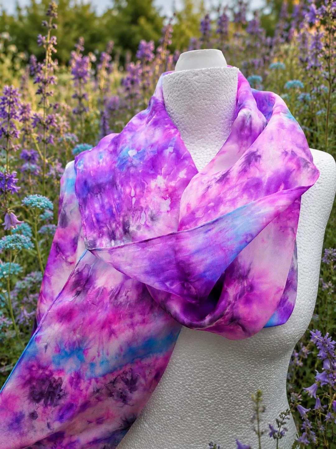 Pure Silk Hand Dyed Scarf in Purple and Black.  Unique And Beautiful