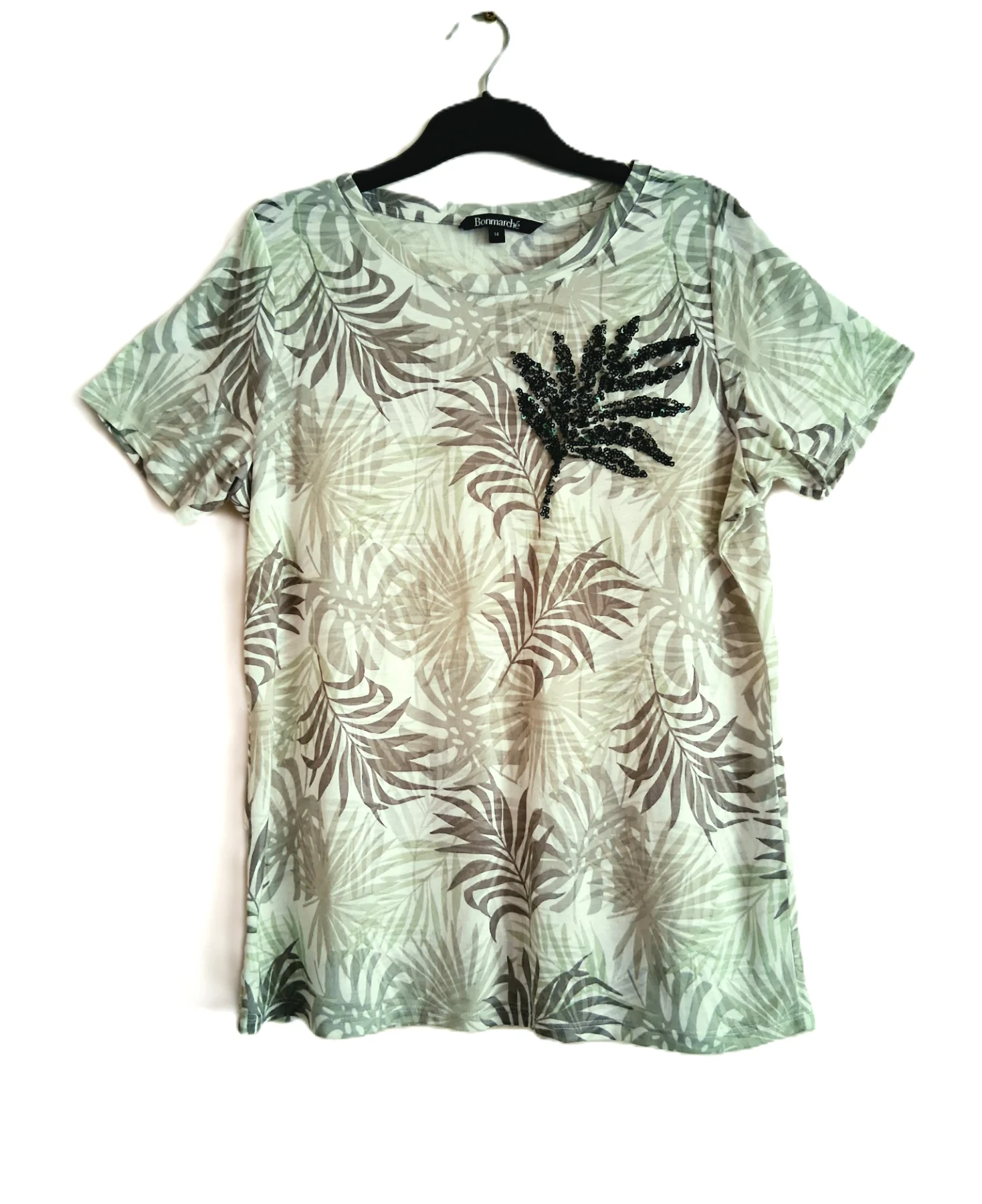 Bonmarche White / Green Leaf Top Sequin Detail UK 14