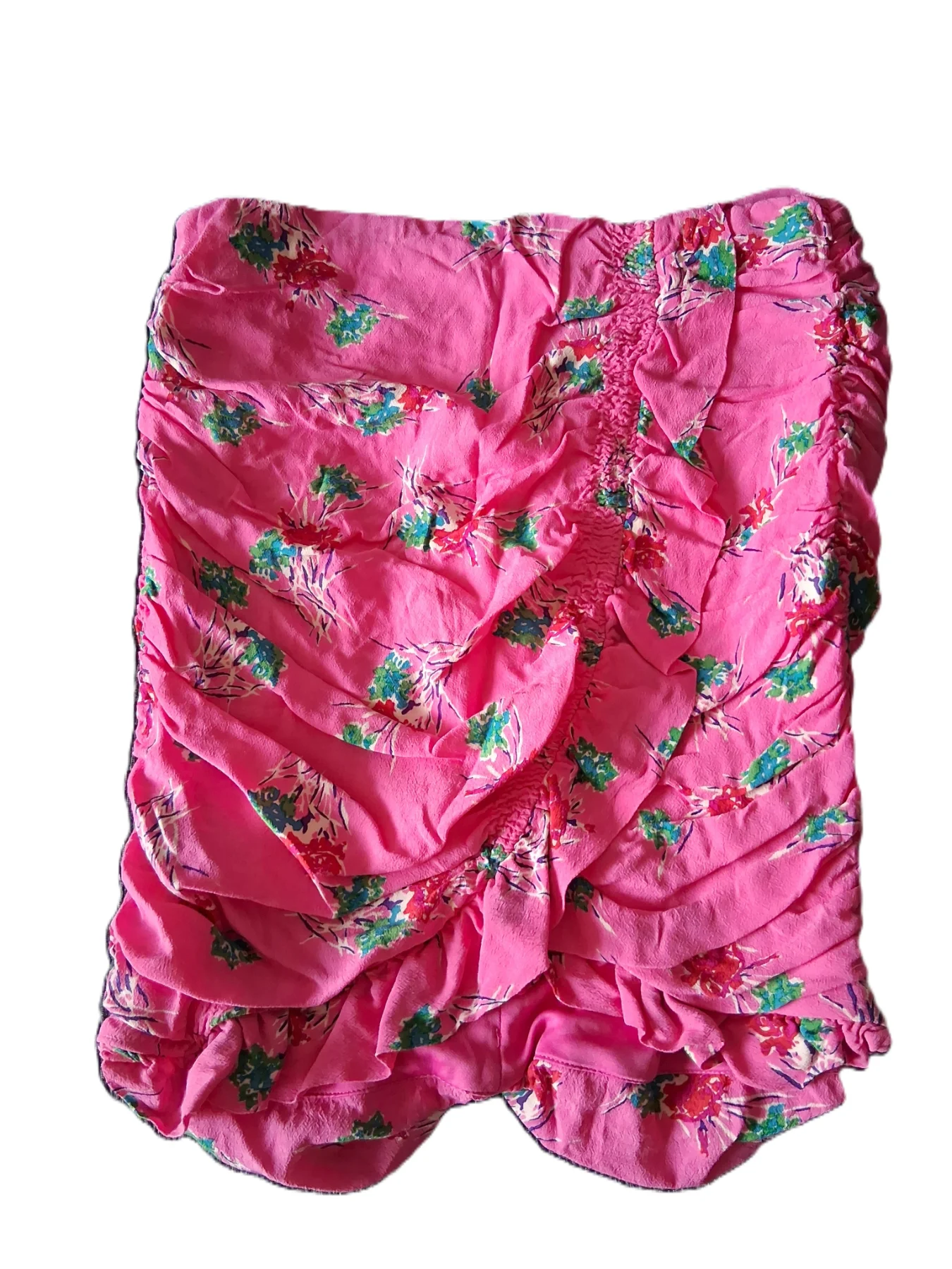 Zara Pink Floral Ruched / Ruffle Summer Mini Skirt S Small UK 8