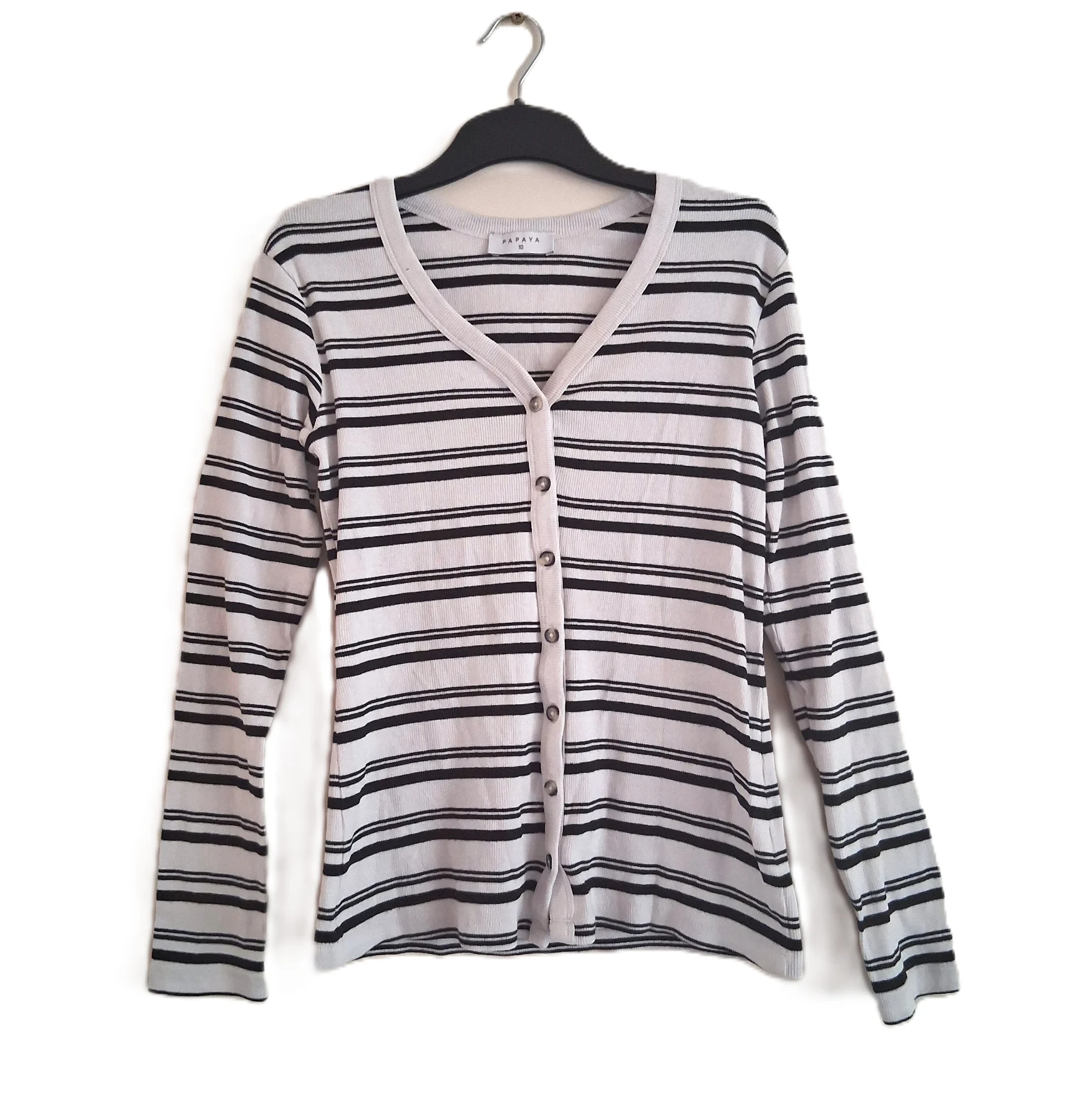 Papaya Black & White Striped Cardigan UK 10