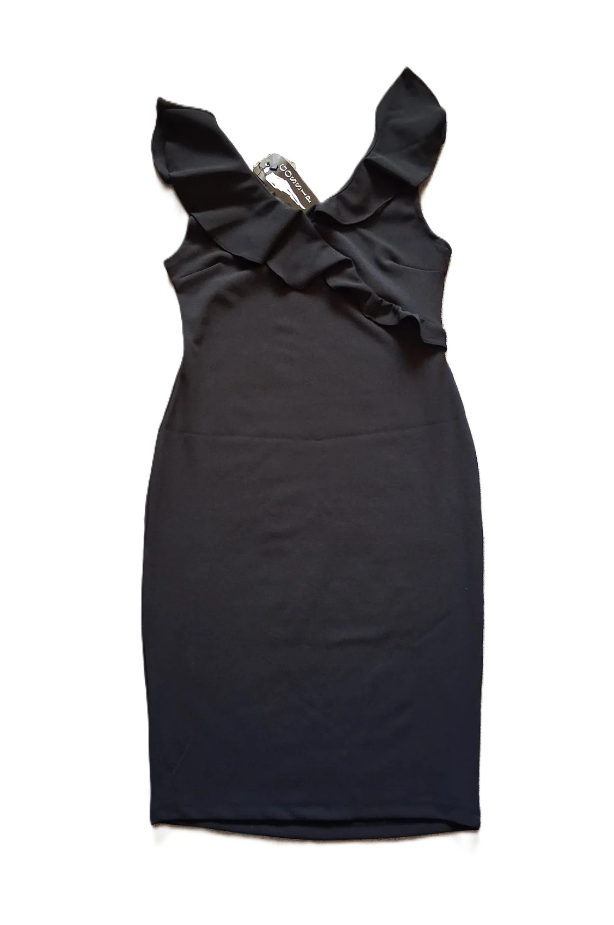 Gossip Black Bodycon Dress Ruffle Trim UK 10-12 Brand New With Tag