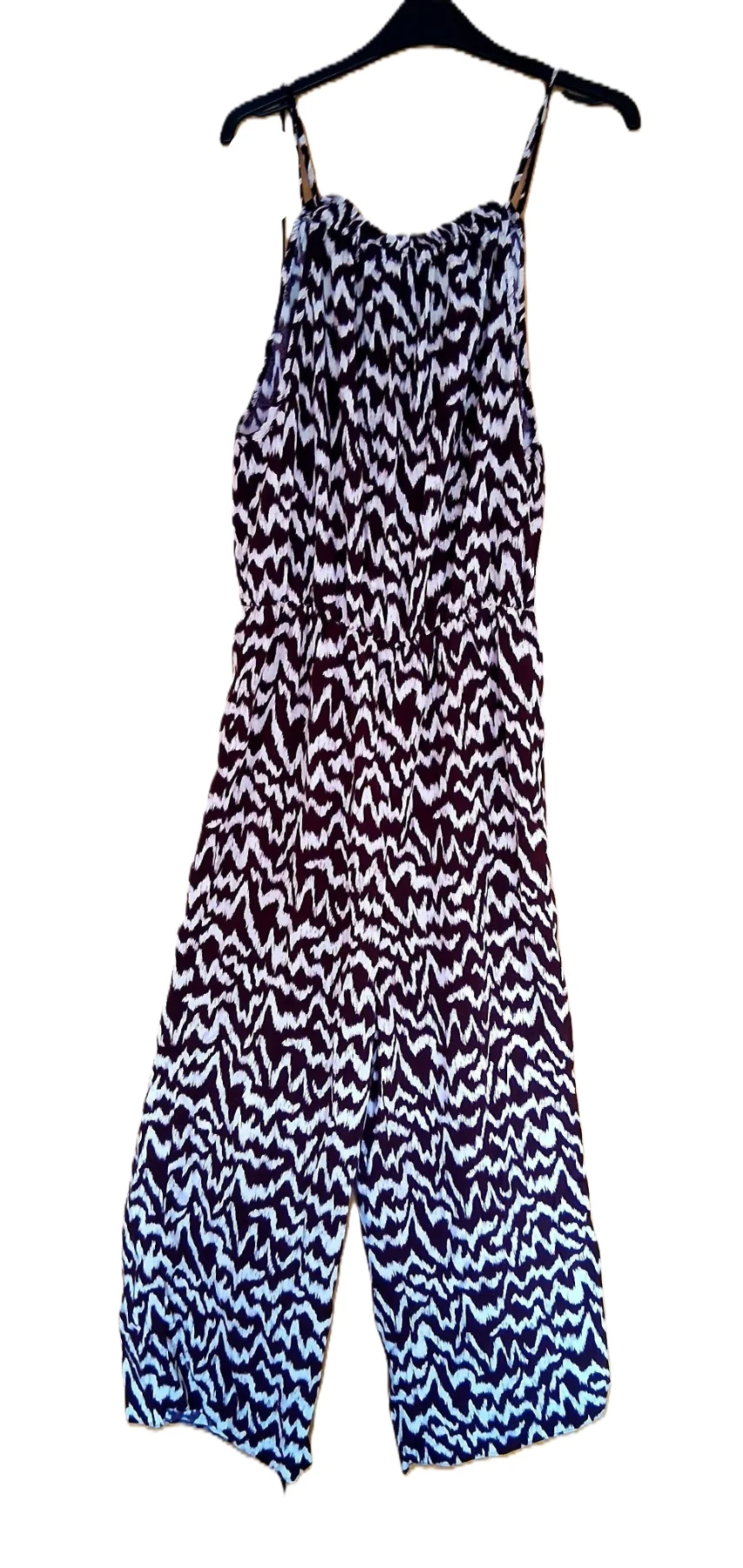 Chocolate/Brown & Cream Cropped Jumpsuit Wide Leg UK 10 Brand New