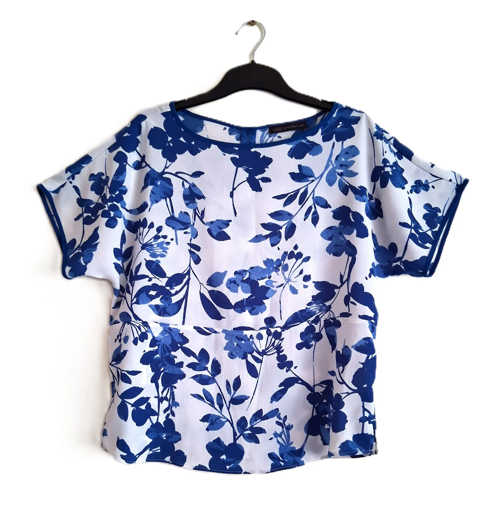 M&S Marks & Spencer Collection Blue & White Floral Blouse Top UK 8