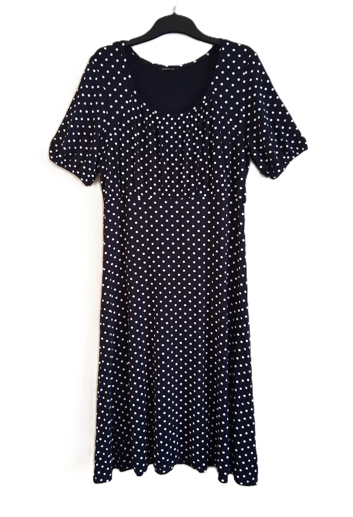 Roman Navy Blue & White Polka Dot Midi Dress UK 12 As New
