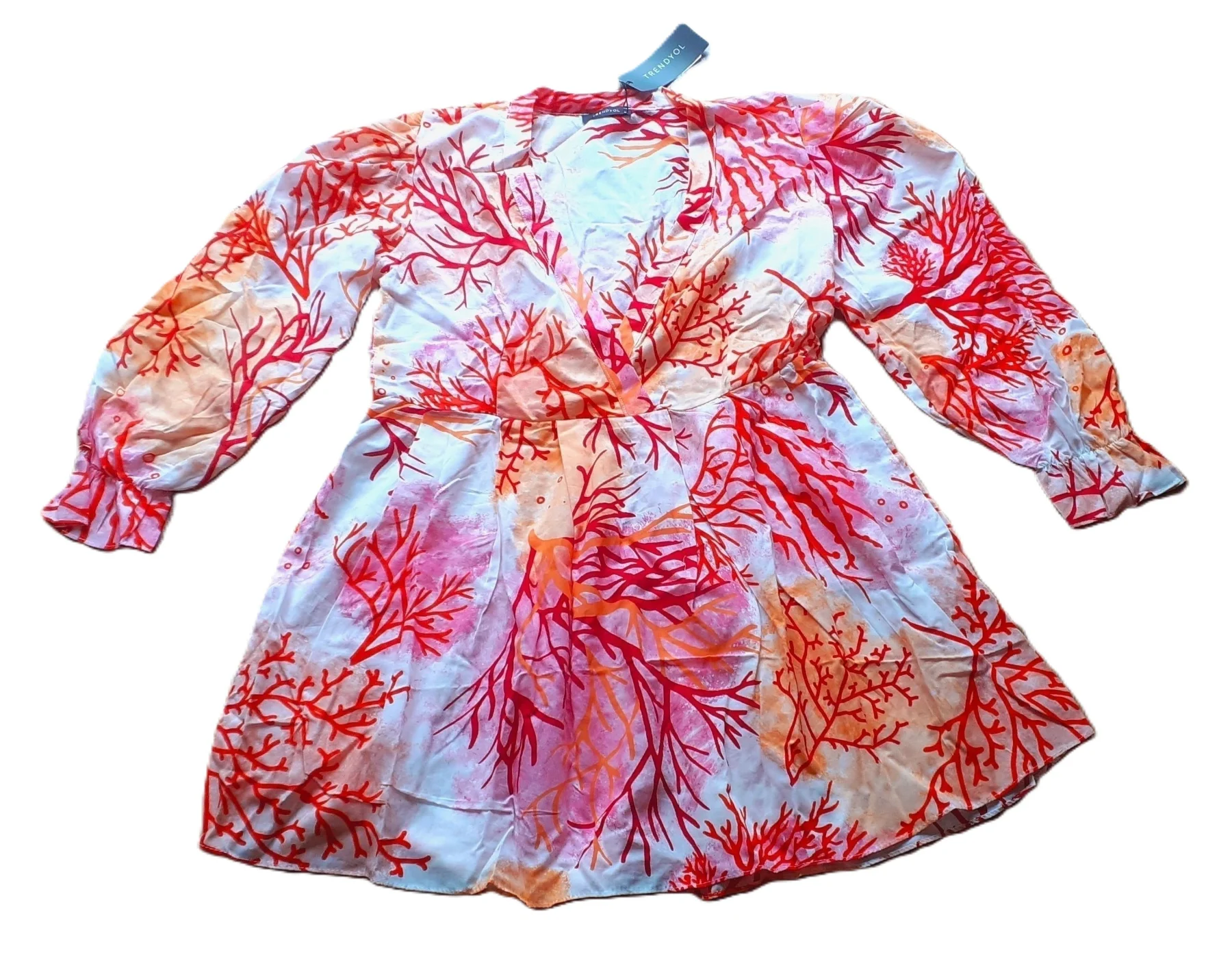Trendyol White Multicolour Oversize Mini Dress Beach Cover Up UK 12 Brand New With Tag