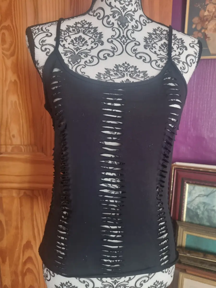 Black strappy cut vest, Size M
