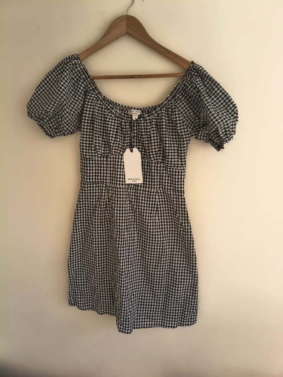 Brave soul black white gingham milkmaid mini dress S