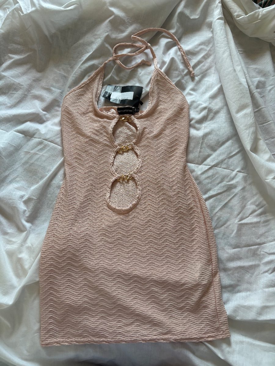 Pink halter neck mini dress