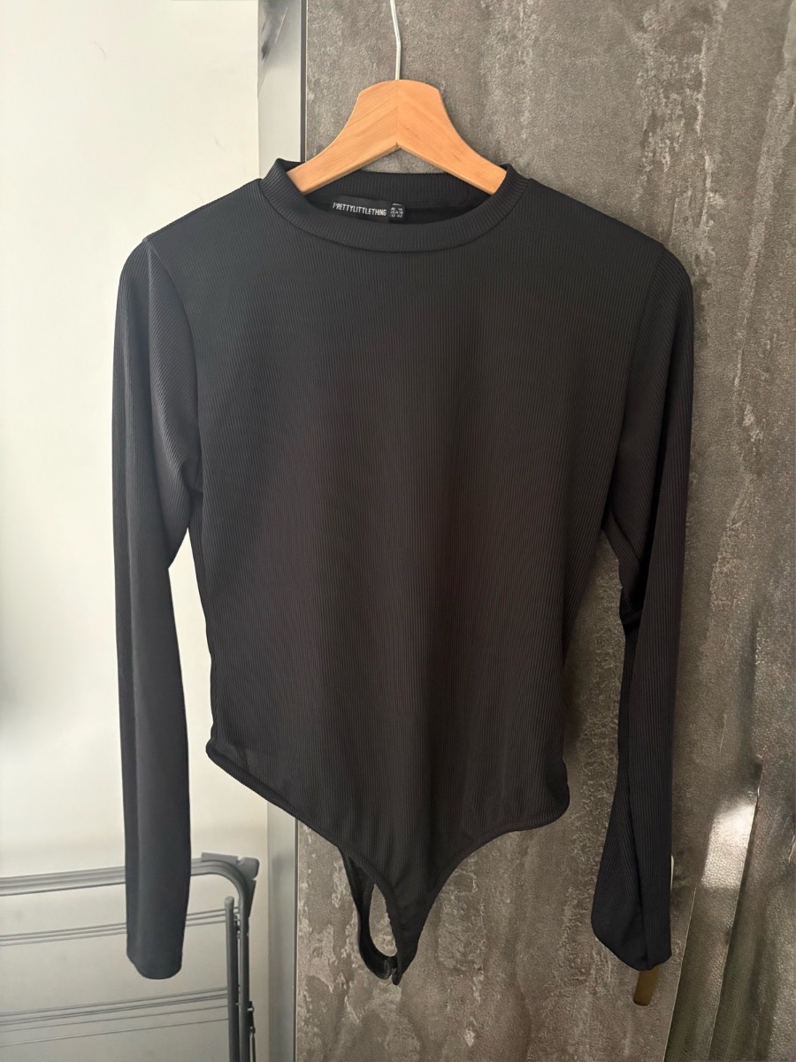 Black ribbed long sleeve bodysuit