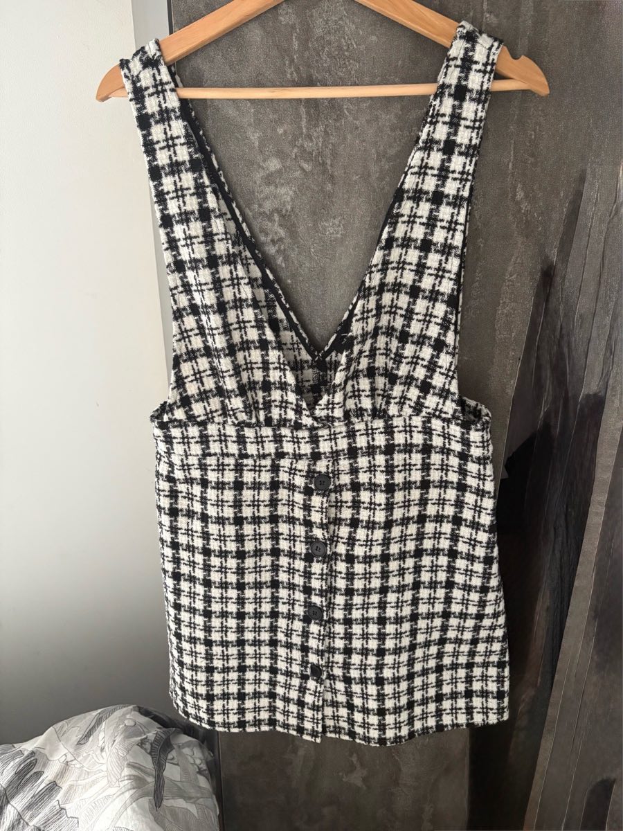 Black and white plaid pinafore dress