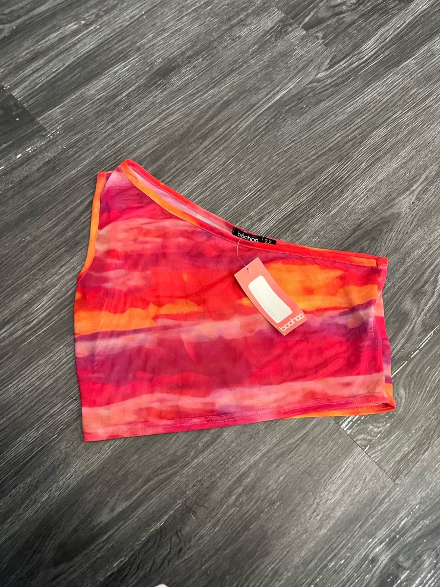Boohoo one shoulder mesh crop top size uk 12 new with tags