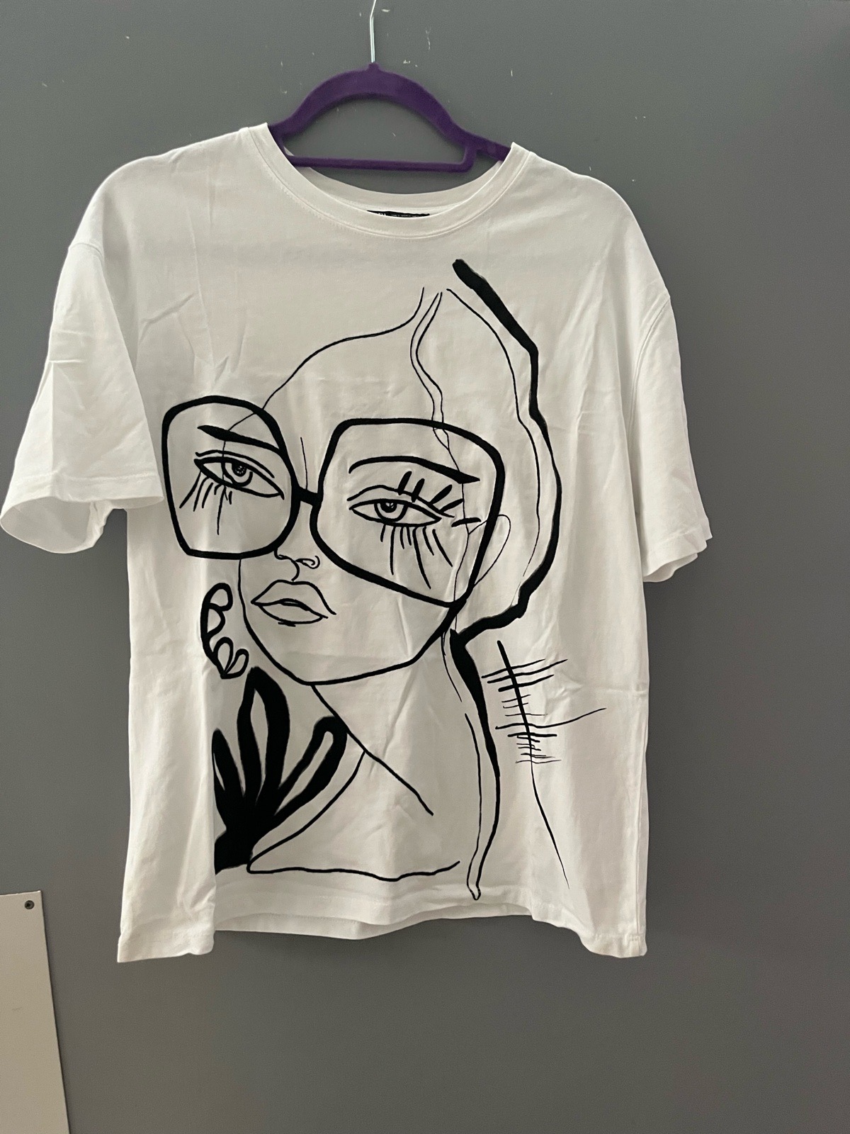Zara White Graphic Face T-Shirt Size S