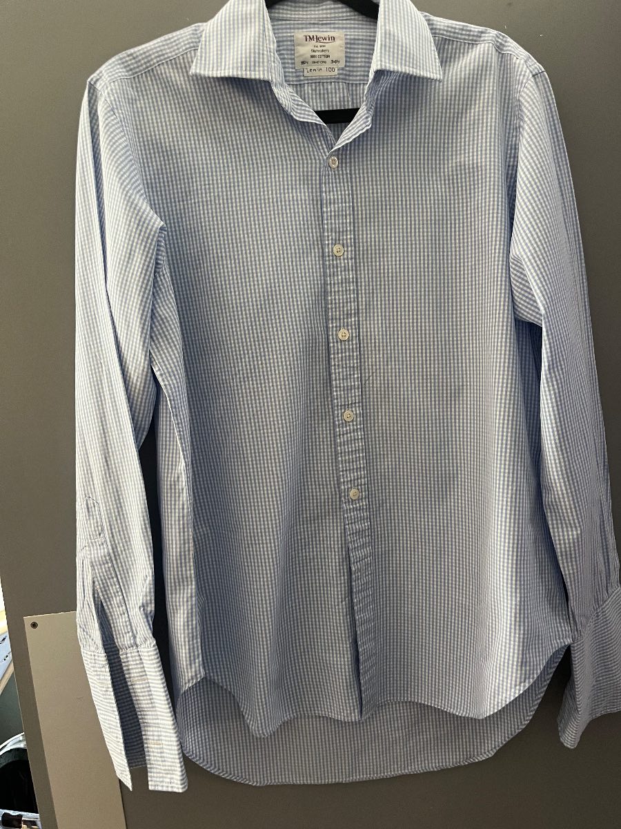 T.M. Lewin Men’s Blue & White Gingham Shirt – 15½” Collar