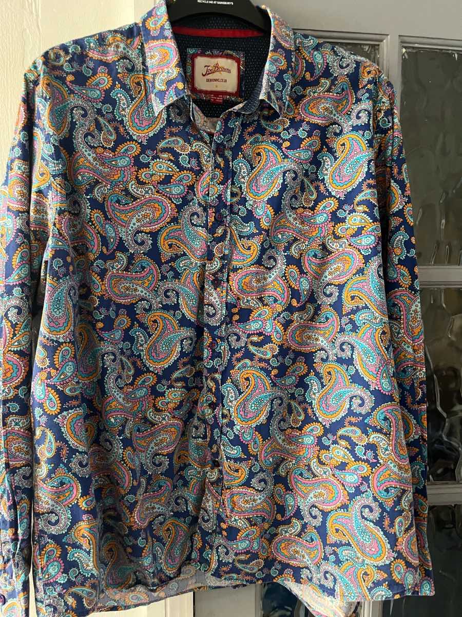 Joe Browns Mens Shirt XXL Blue Paisley Long Sleeve 100% Cotton Smart Casual