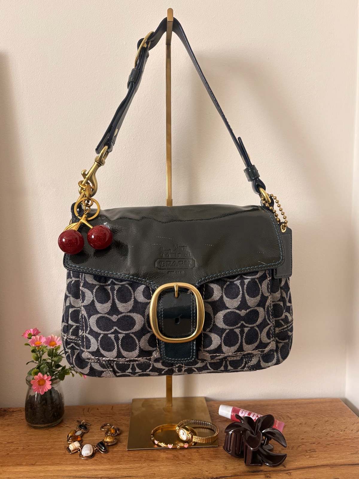 Coach vintage Y2K denim signature bleaker flap shoulder bag