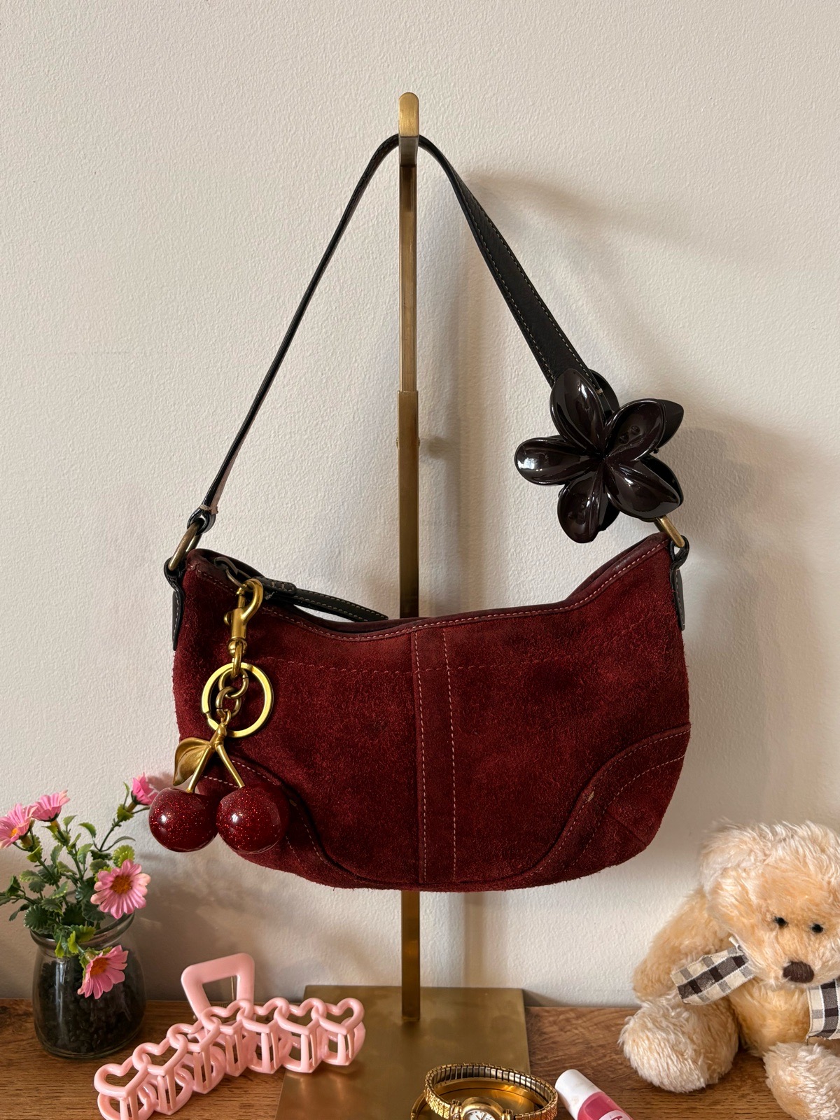 Coach vintage burgundy suede mini hobo shoulder bag