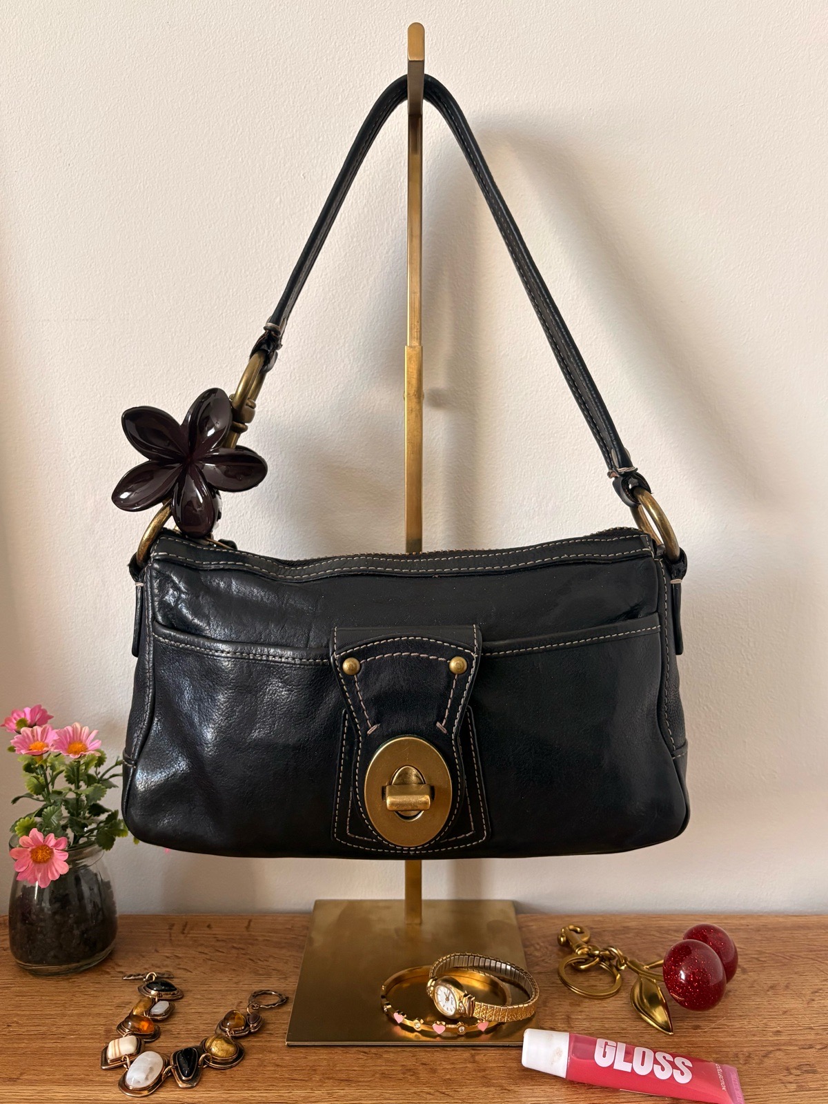 Coach vintage black leather legacy Turnlock shoulder bag