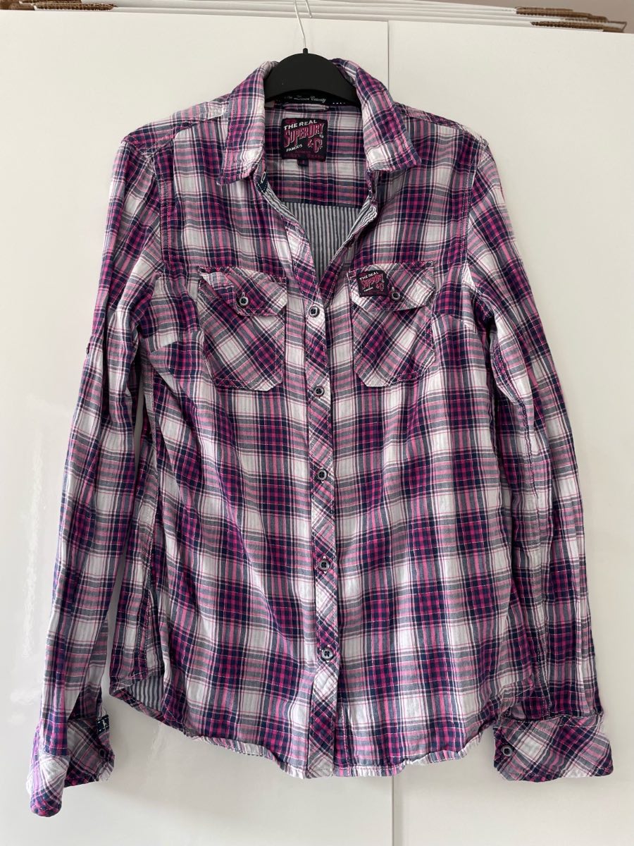 Superdry pink check shirt size small