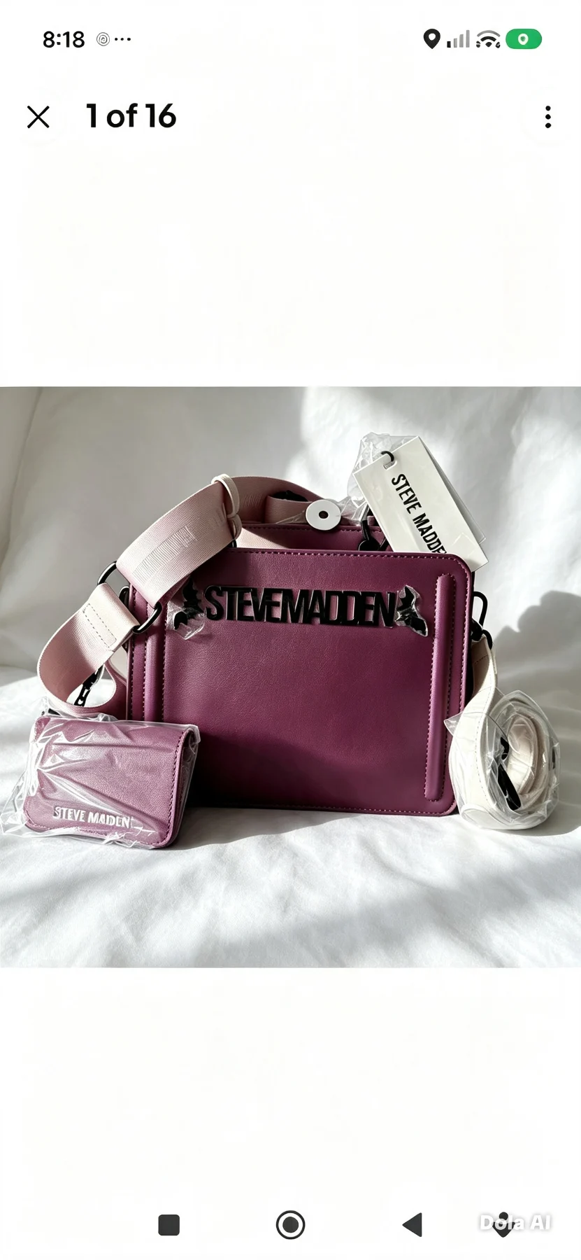 Steve Madden BEVELYN Plum Purple Bat Logo Satchel Crossbody Bag +Card Holder NEW