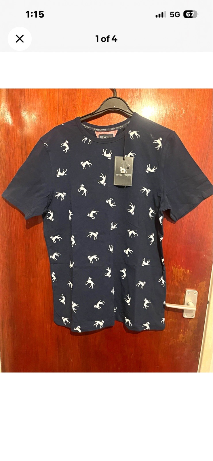Bewley & Ritch Navy Dog Print T-Shirt Medium NWT