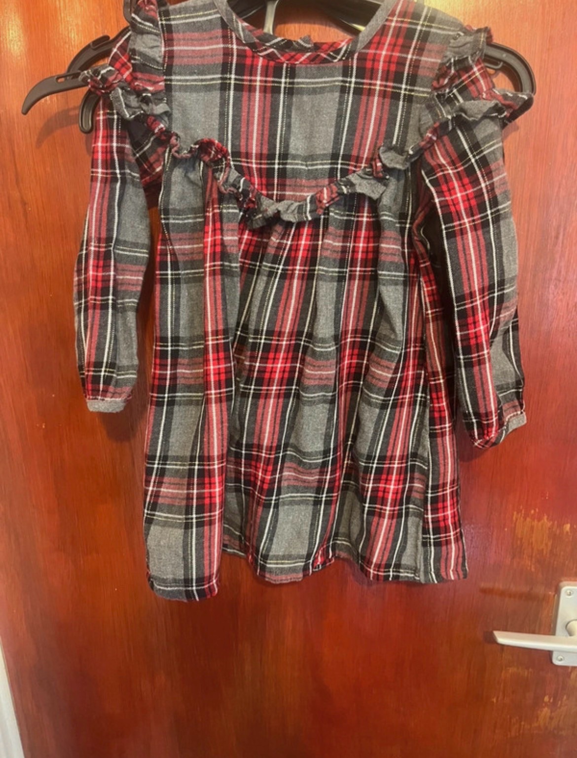 Next Girls Tartan Dress Size 3-4 Years NWOT Grey Red Christmas Winter Plaid