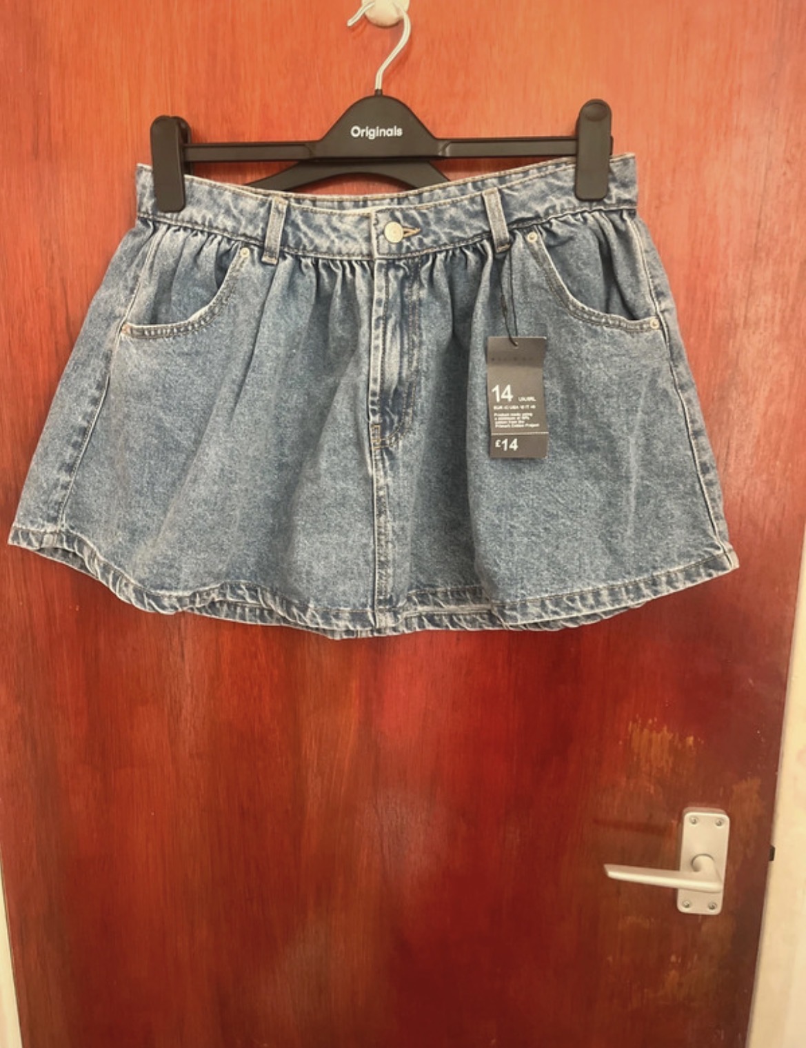 Primark Blue Denim Gathered Mini Skirt - Brand New With Tags (Size 14)