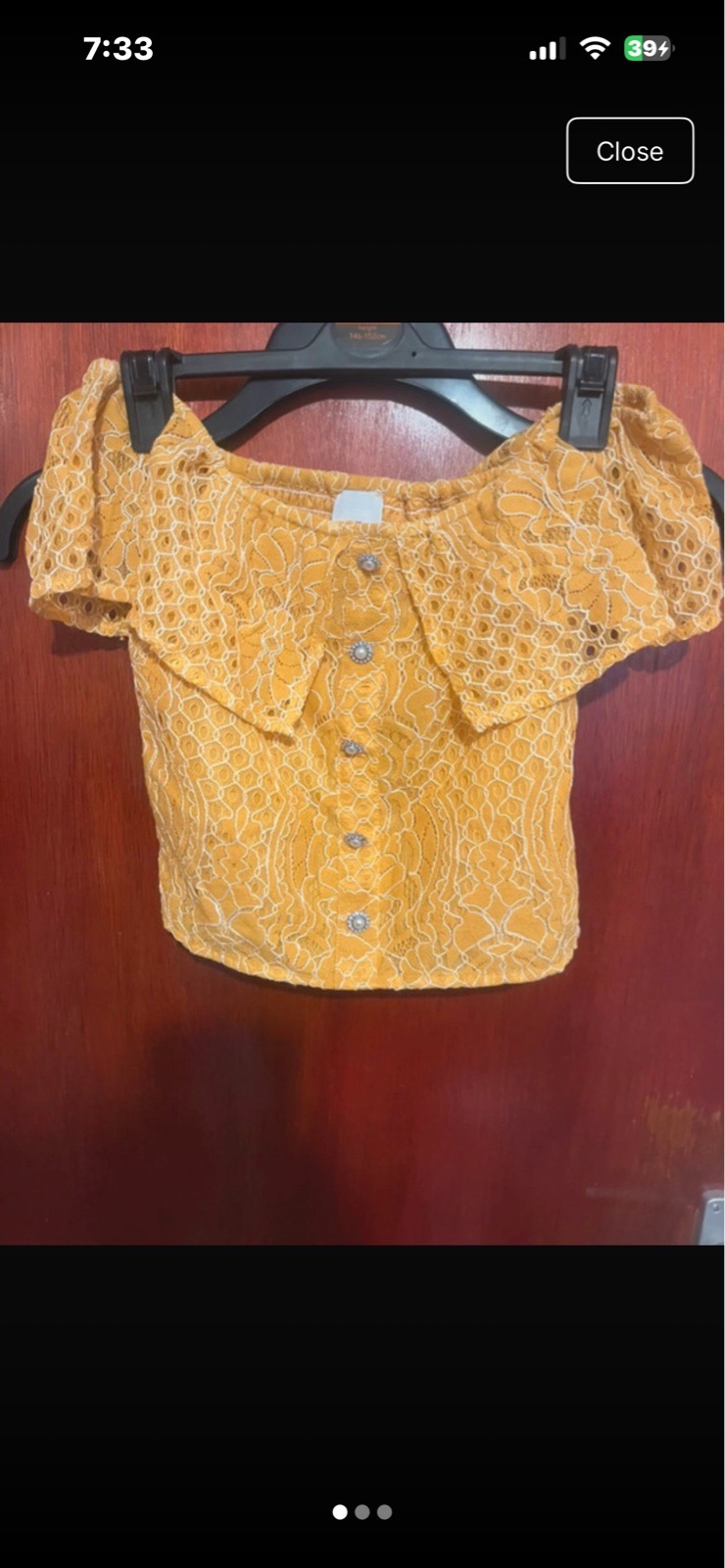 River Island Girls Yellow Lace Off-the-Shoulder Crop Top (11-12 Years) - Never Worn