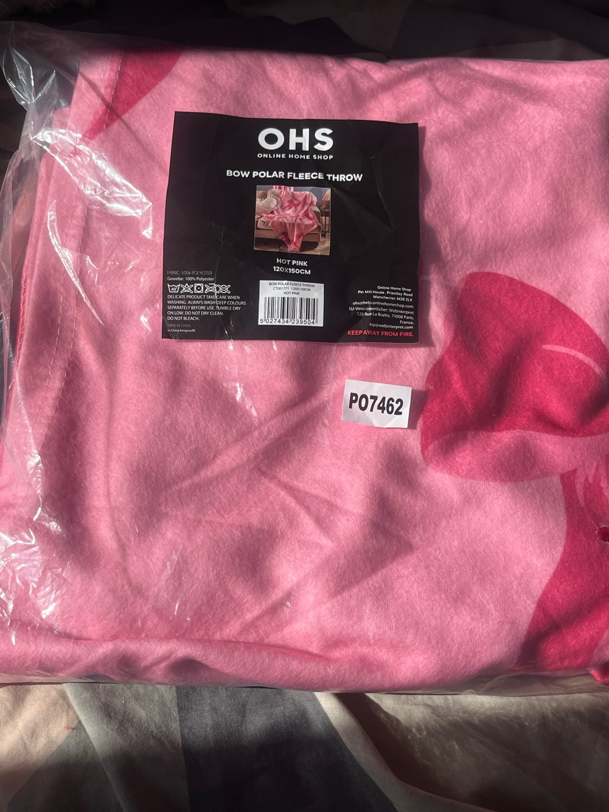 OHS Bow Polar Fleece Throw Blanket – Hot Pink (120x150cm)