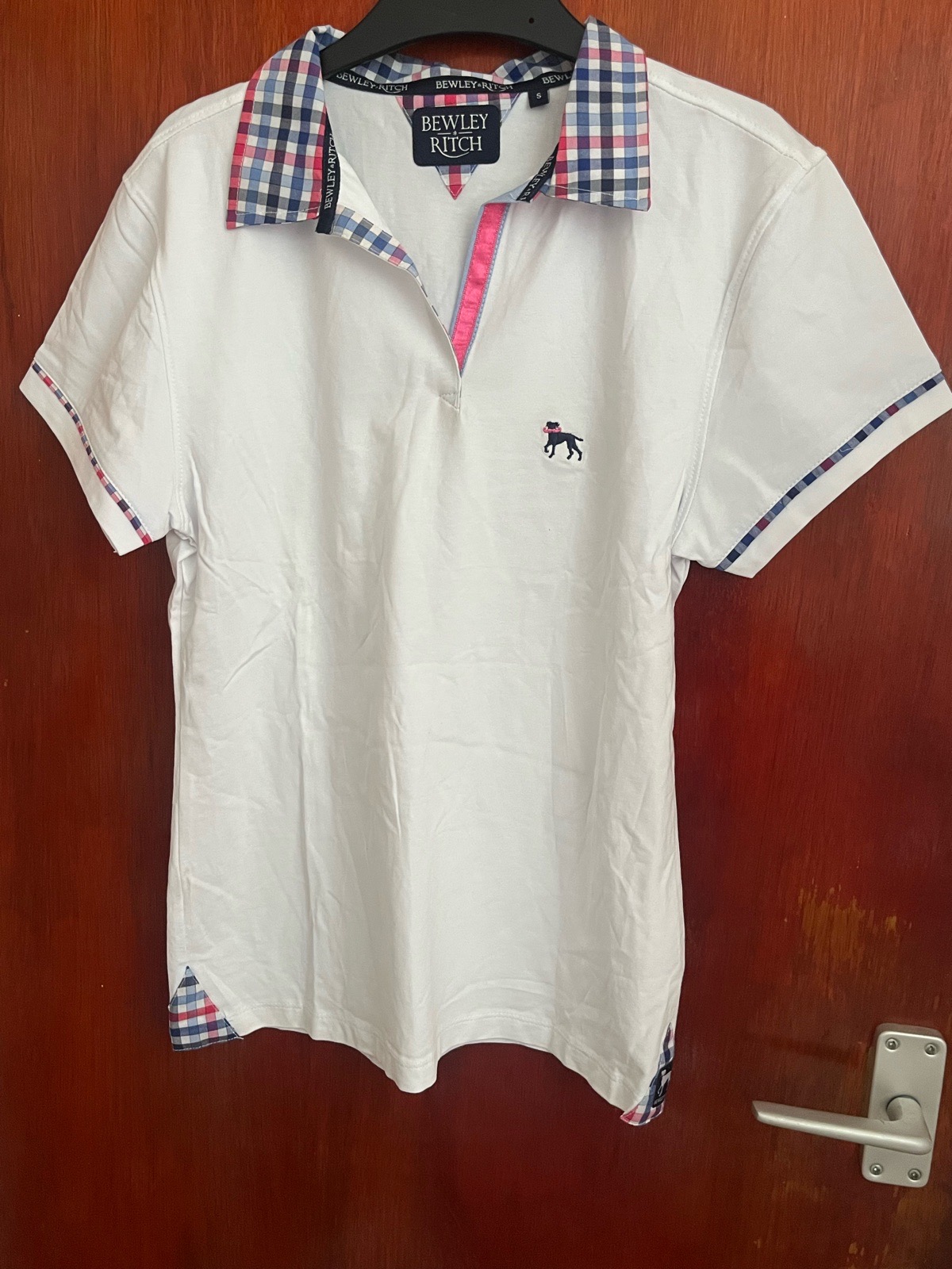 Bewley & Ritch White Check Collar Polo Shirt Size Small