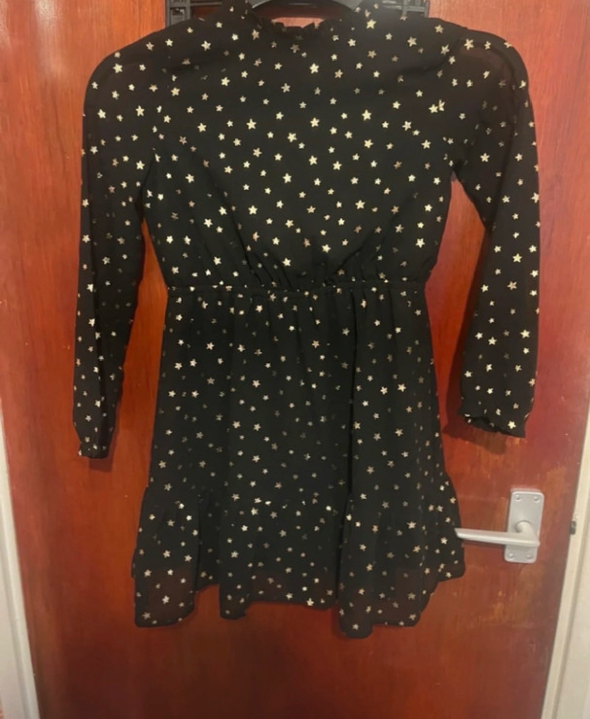 Primark Girls Black & Gold Foil Star Party Dress - Kids Size 9-10 Years (NWOT