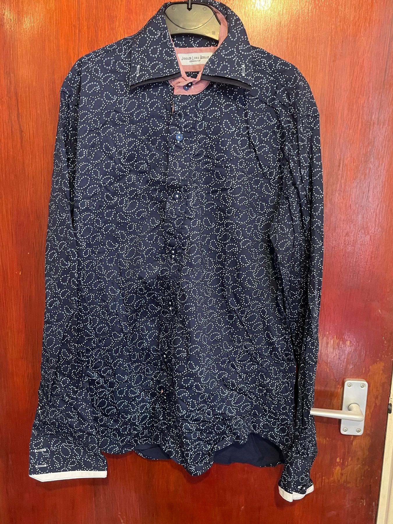 Jiggler Lord Berlue Navy Dotted Pattern Double Collar Shirt - Size 3 / Medium - NWOT