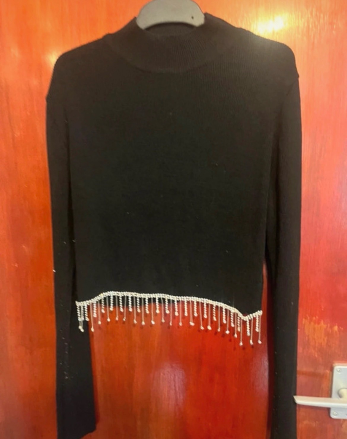 Select Black Knit Diamante Fringe Crop Jumper